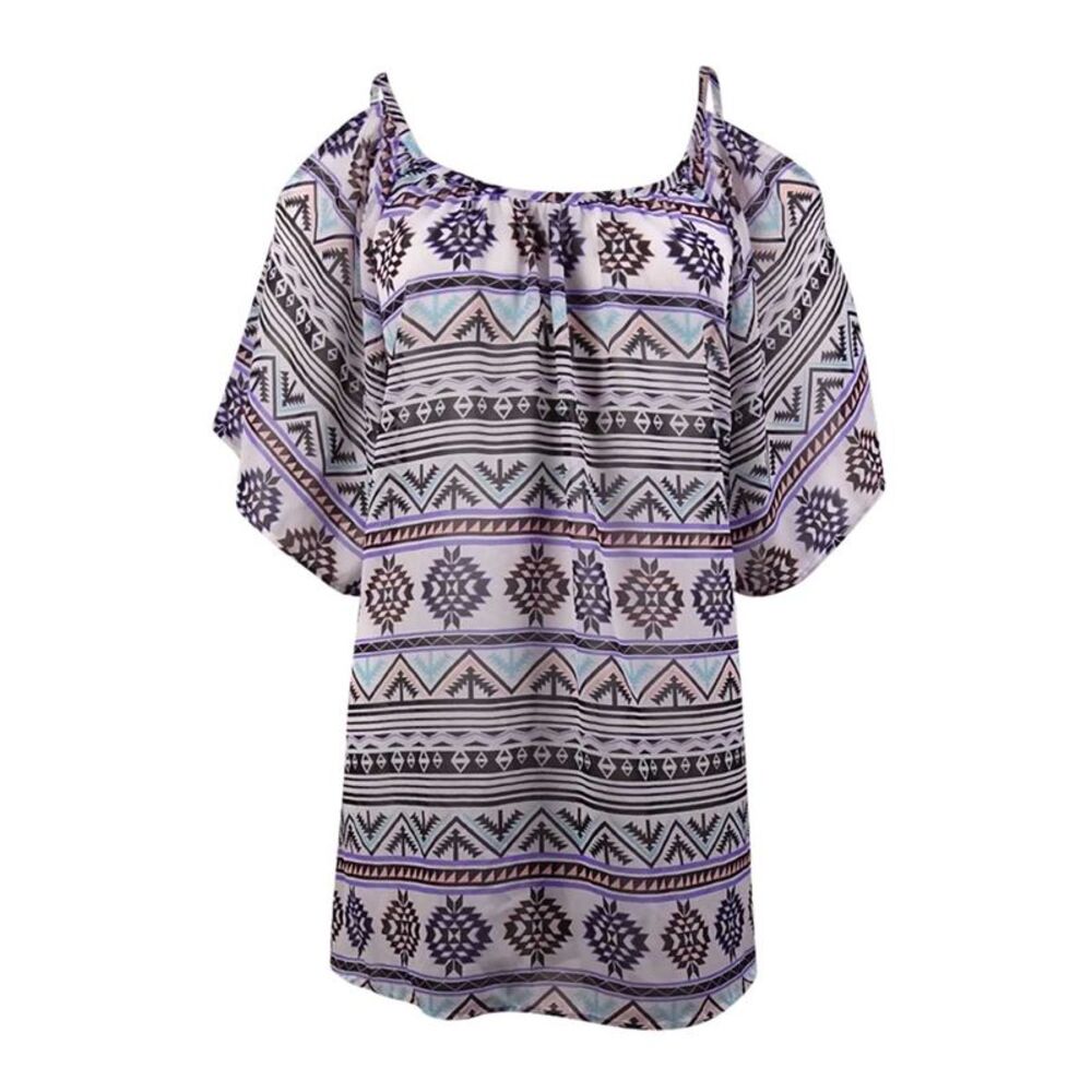 Miken Women's Cold-Shoulder Chiffon Dress Swim Cover-Up - White/Purple/Haze
